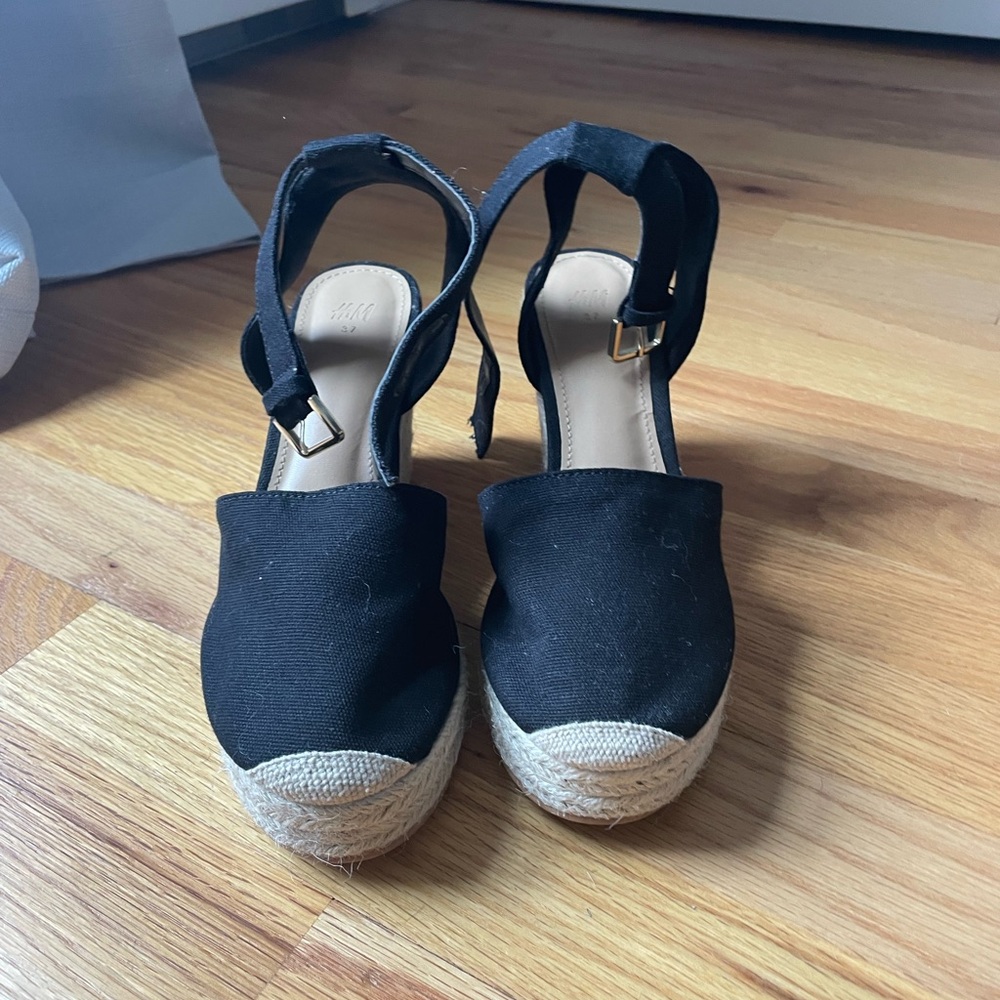 H&M Black Espadrille Wedge Sandals